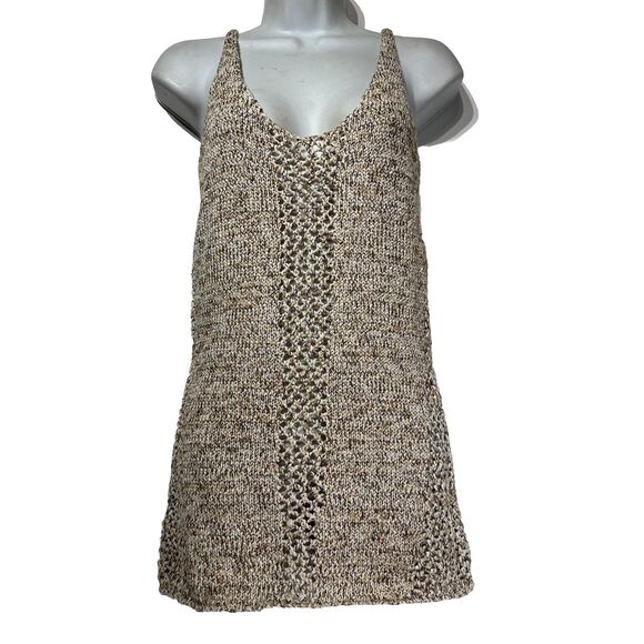 torn by ronny kobo sleeveless open knit tan brown Penney Sweater tank Top Size S - Picture 1 of 6